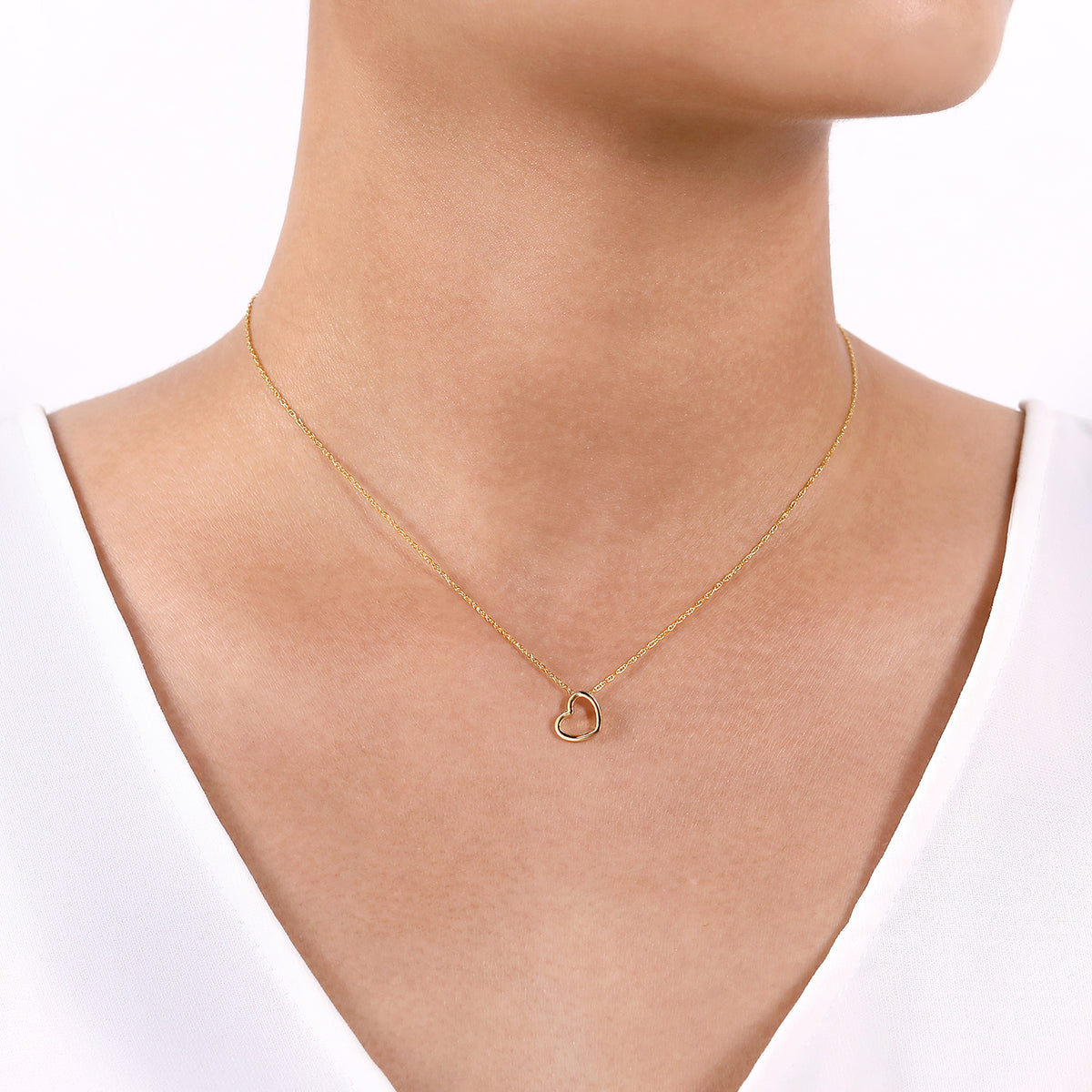 14K Yellow Gold Heart Pendant Necklace - View 3