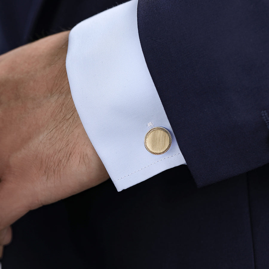 14K Yellow Gold Round Cufflinks with Twisted Rope Trim