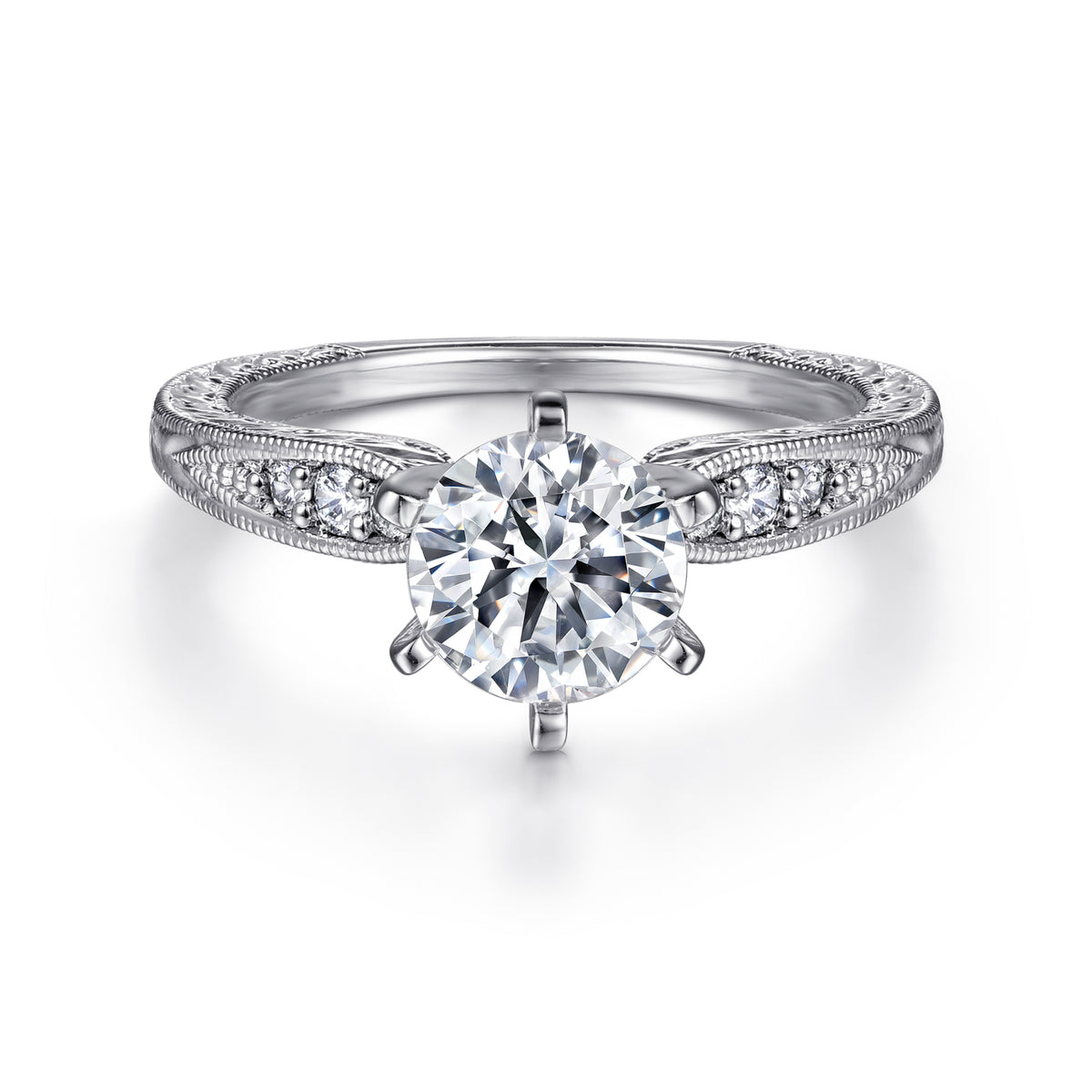 Victorian 14K Gold Round Diamond Engagement Ring - 0.09 CTW - View 1