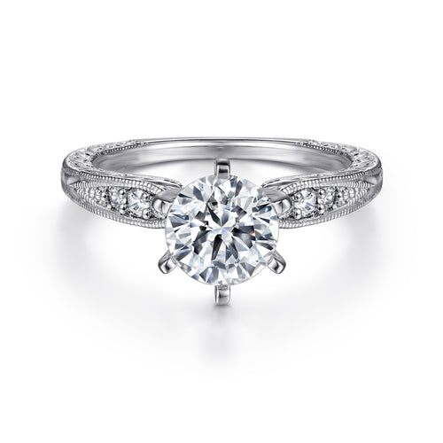 Bague de fiançailles victorienne en or 14 carats avec diamant rond - 0,09 ct au total