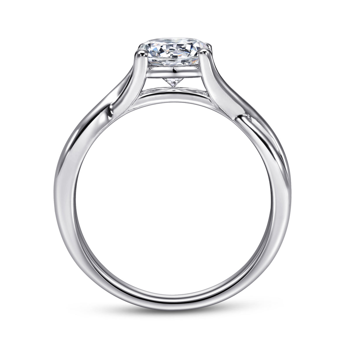 14K White Gold Round Twisted Diamond Engagement Ring - View 2