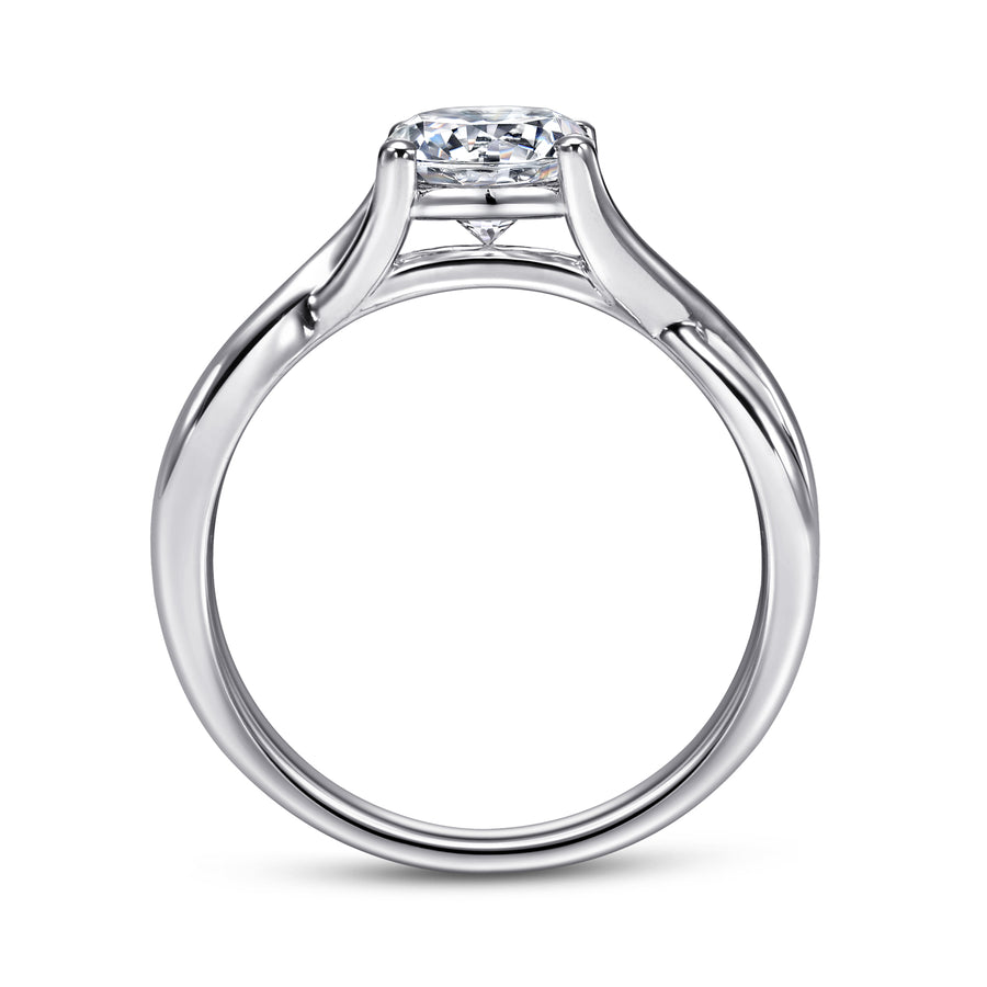 14K White Gold Round Twisted Diamond Engagement Ring