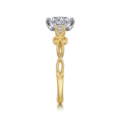 14K White-Yellow Gold Floral Round Diamond Engagement Ring thumbnail 5