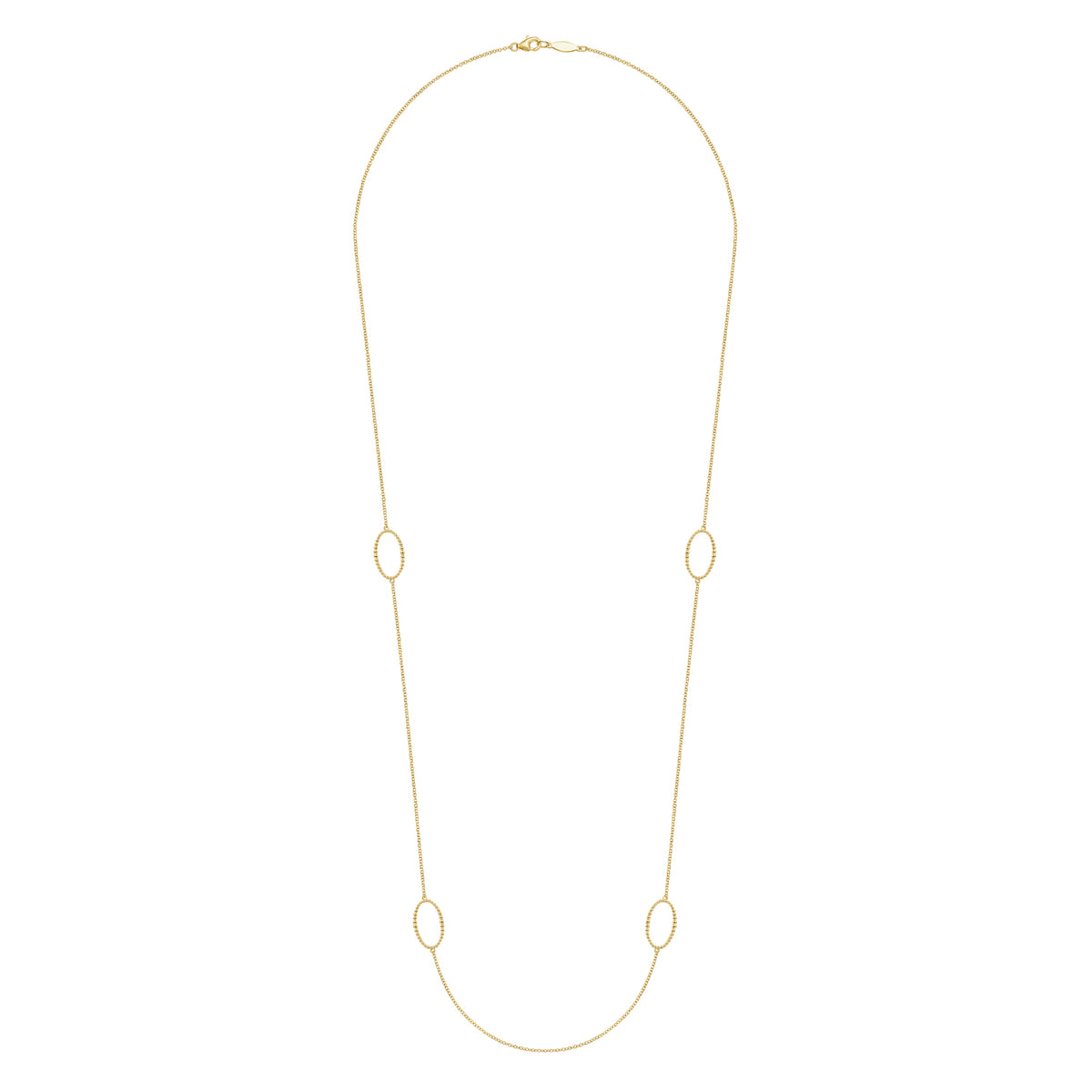 28 inch 14K Yellow Gold Beaded Oval Station Necklace - View 2