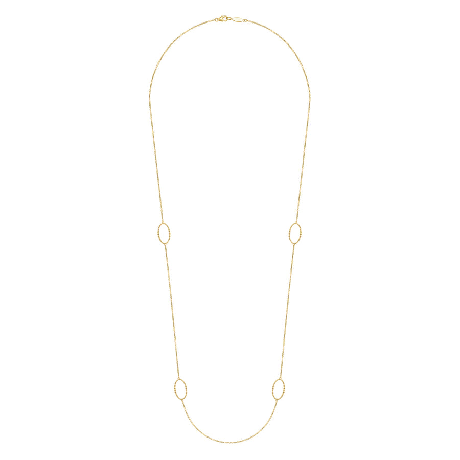 28 inch 14K Yellow Gold Beaded Oval Station Necklace