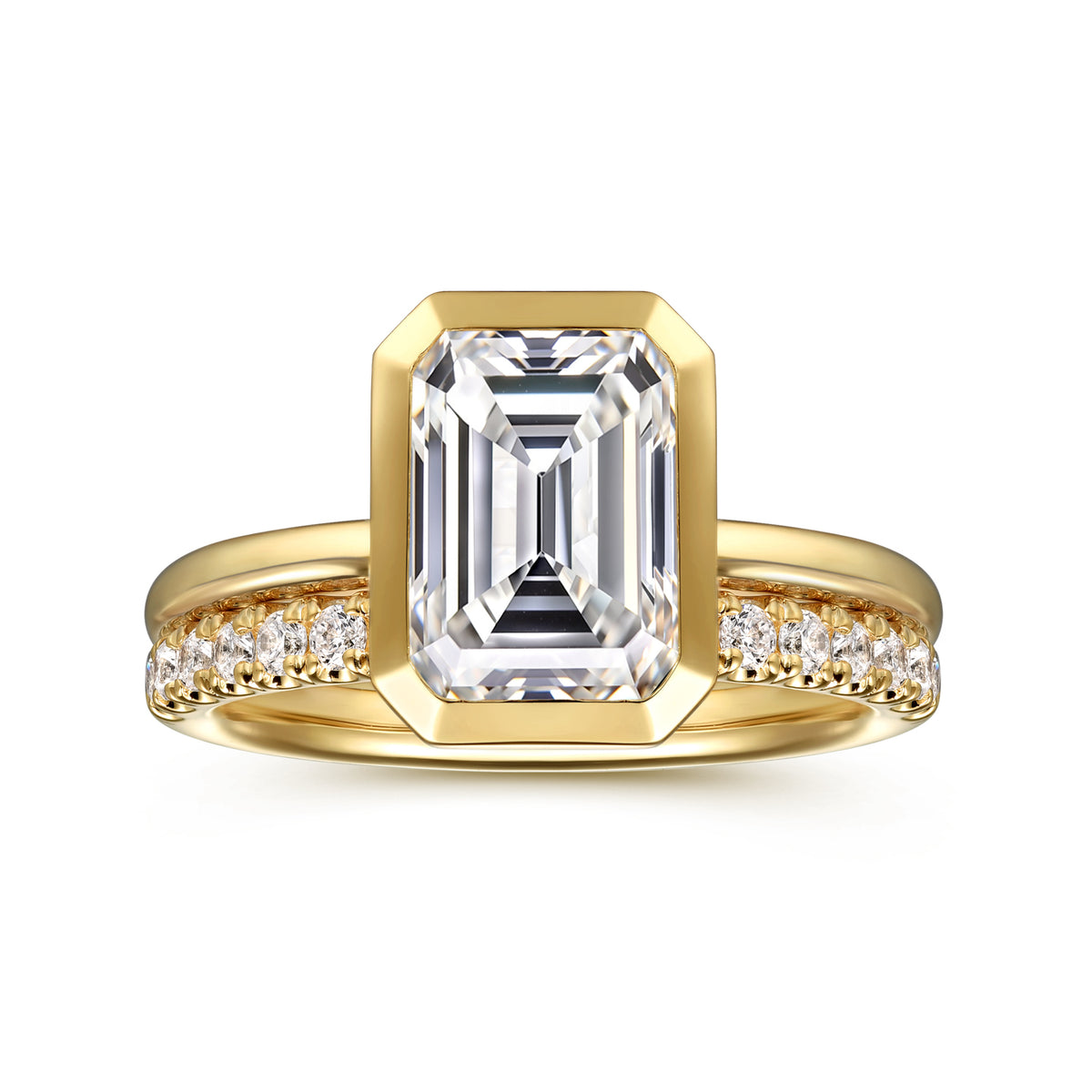 14K Yellow Gold Emerald Cut Bezel Set Diamond Engagement Ring - View 4