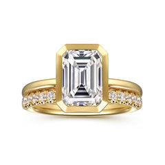 14K Yellow Gold Emerald Cut Bezel Set Diamond Engagement Ring thumbnail 4