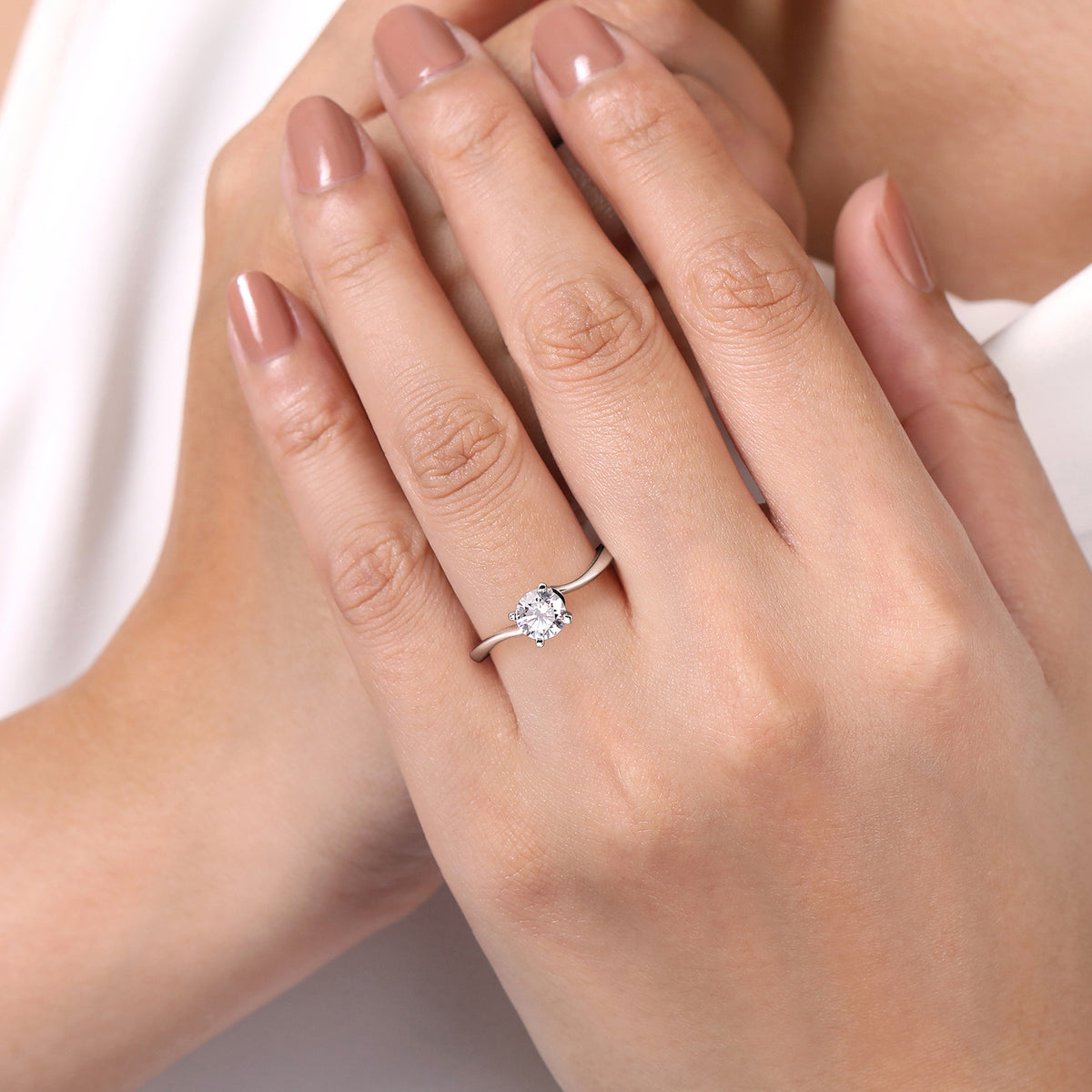 14K White Gold Round Diamond Engagement Ring - View 6