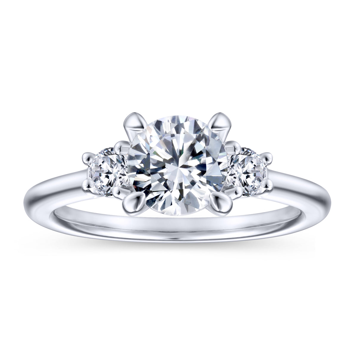 Classic 14K Gold Round Three Stone Diamond Engagement Ring - View 5