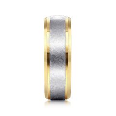 14K White-Yellow Gold 7mm Beveled Edge Men's Wedding Band in Diamond Scratch Finish thumbnail 4