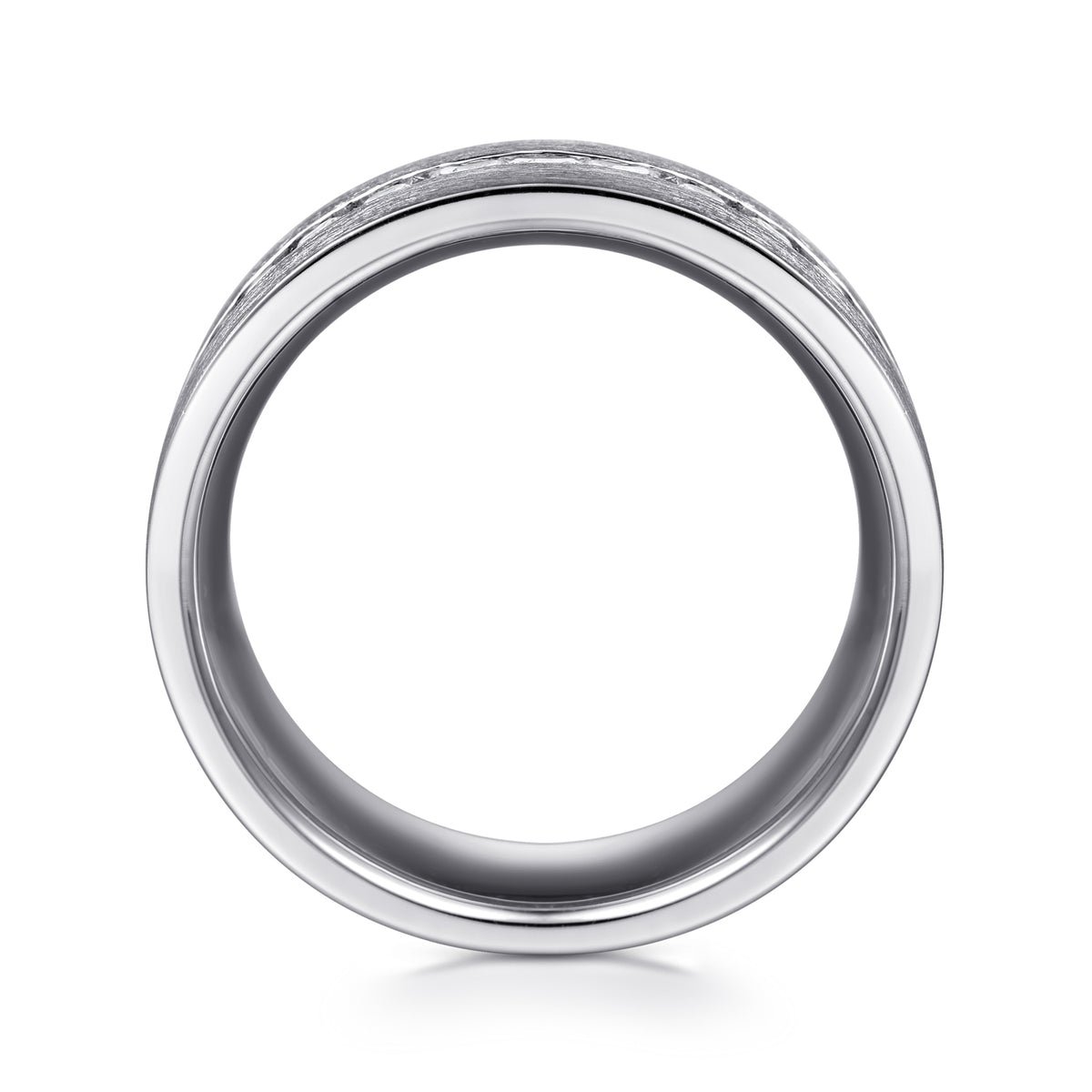 14K White Gold Diamond Men's Wedding Ring in Satin Finish - View 2