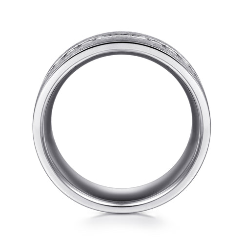 14K White Gold Diamond Men's Wedding Ring in Satin Finish