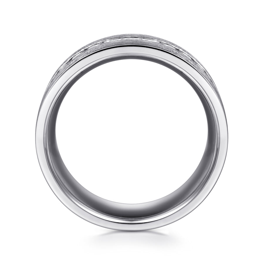 14K White Gold Diamond Men's Wedding Ring in Satin Finish