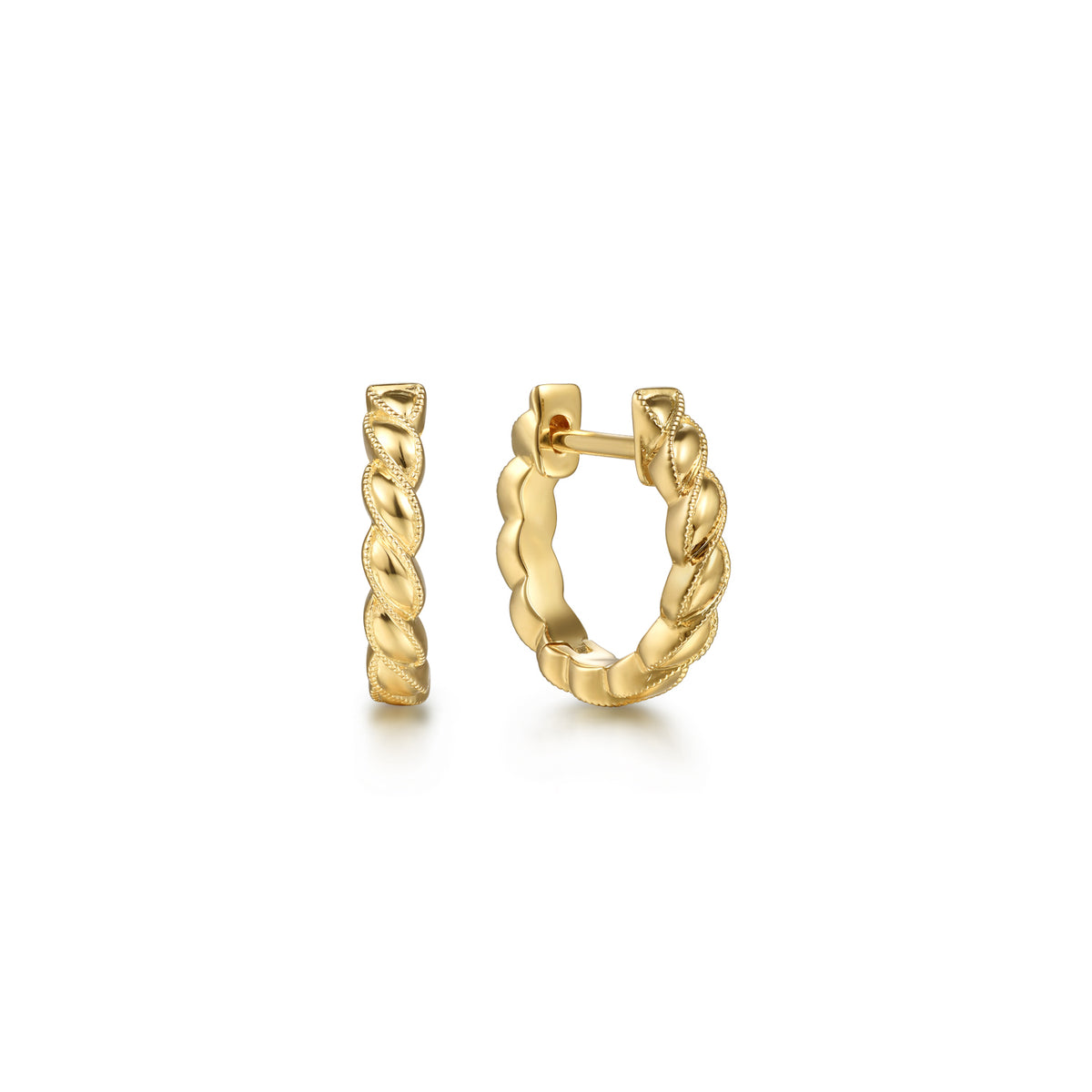 14K Yellow Gold Twisted Rope Huggies - View 1