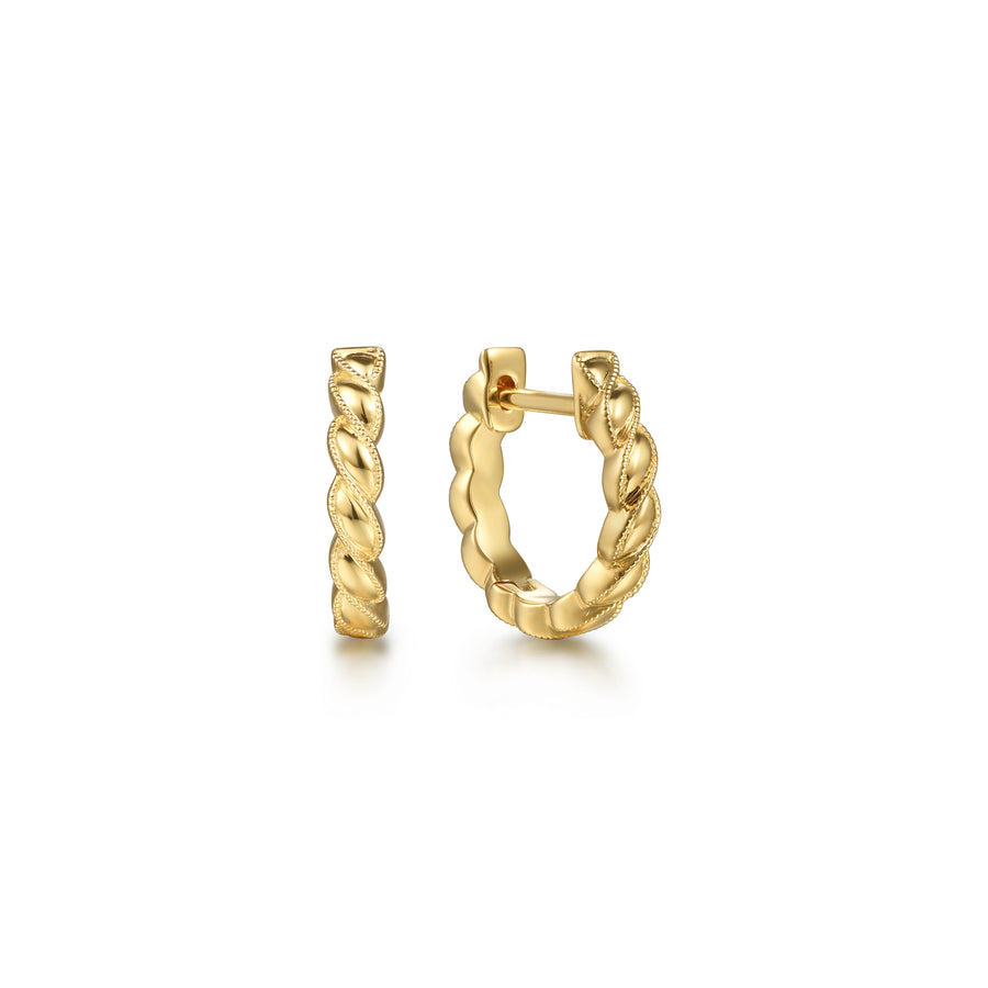 14K Yellow Gold Twisted Rope Huggies