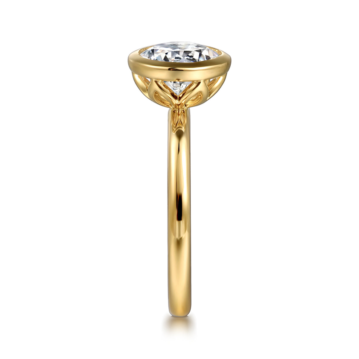 Round Bezel-Set Diamond Engagement Ring - View 5