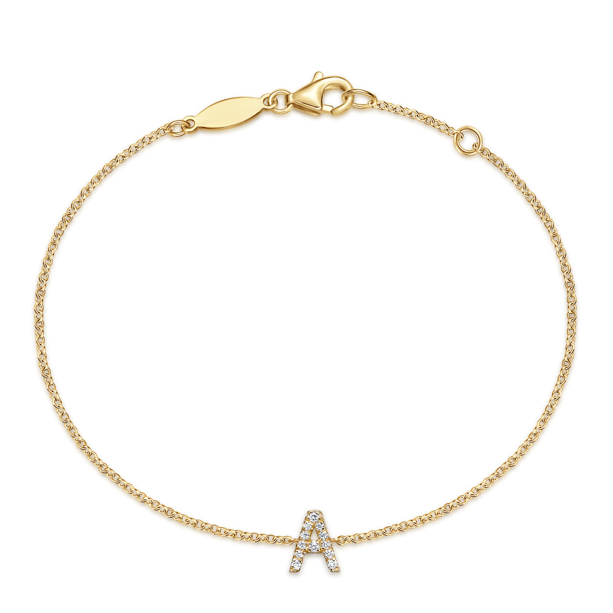 14K Yellow Gold Chain Bracelet with A Diamond Initial - View 1