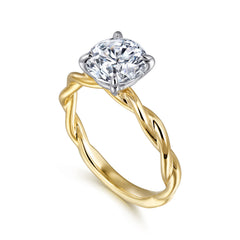 14K White-Yellow Gold Twisted Round Diamond Engagement Ring thumbnail 3