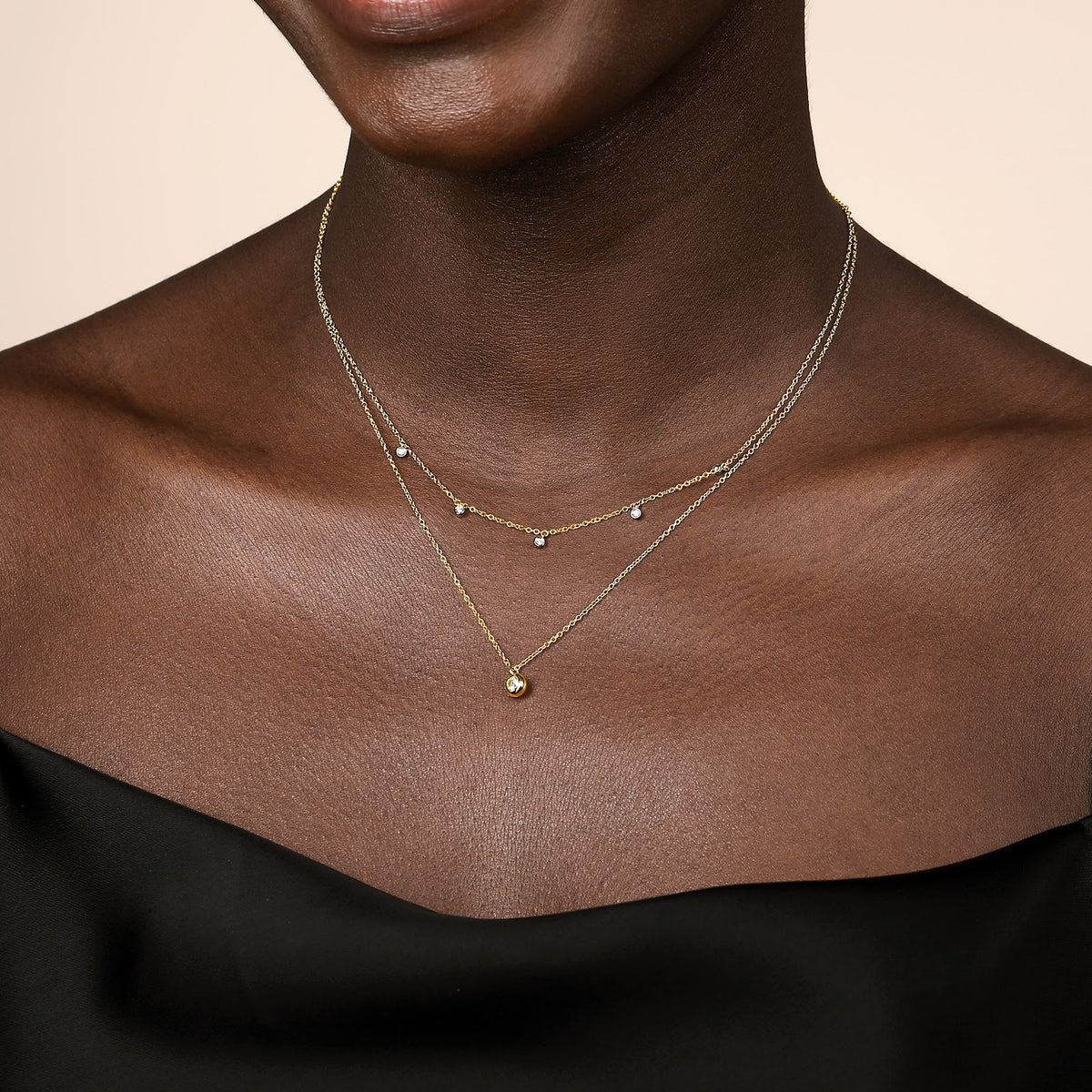 14K White & Yellow Gold Diamond Droplet Necklace - View 5