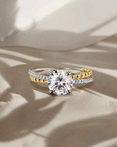 14K White-Yellow Gold Split Shank Round Hidden Halo Diamond Engagement Ring thumbnail 6