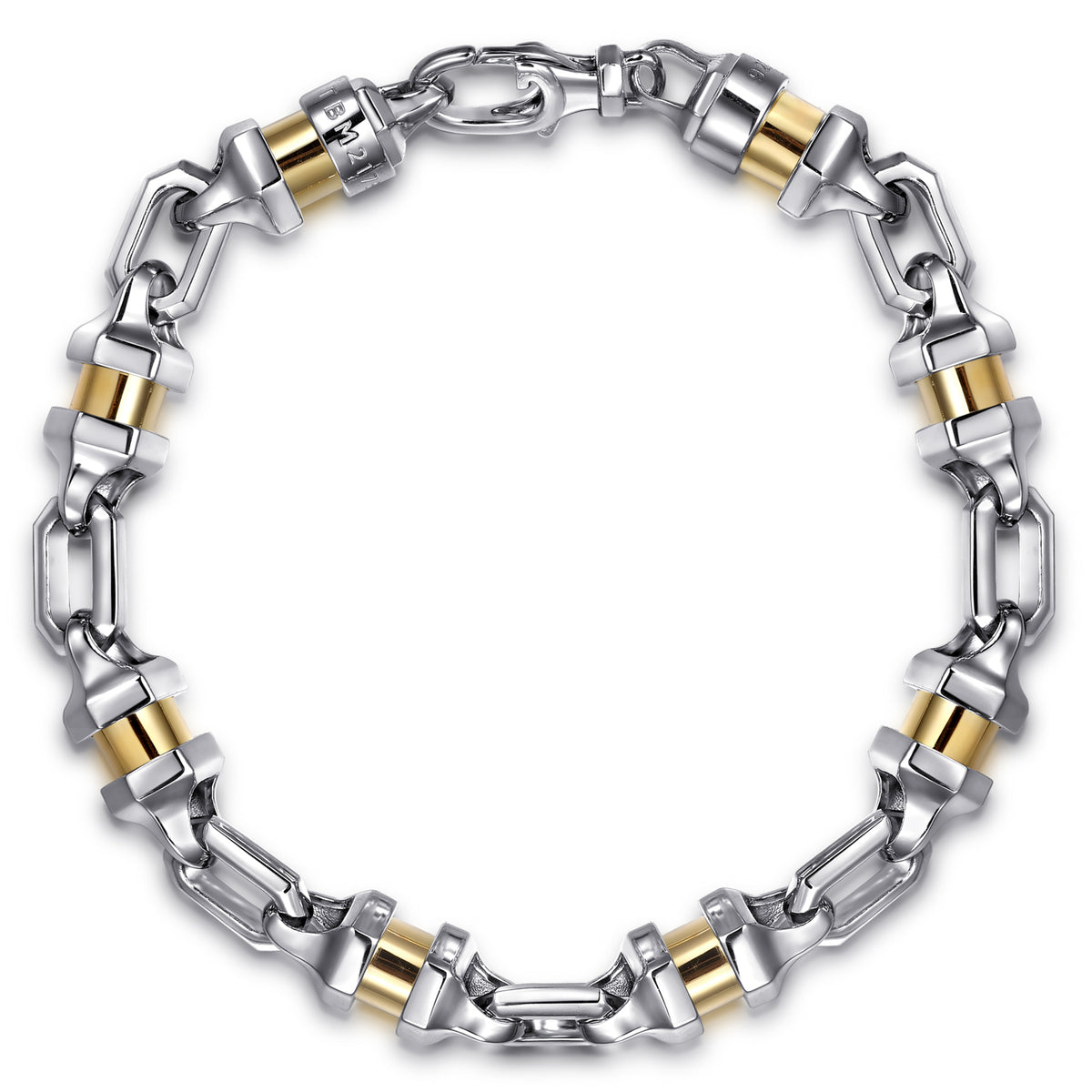 Chain Bracelet Cylinder Spacer 925 Sterling Silver and 14K Yellow Gold - View 1