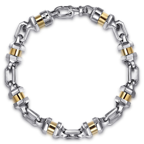 Bracelet chaîne avec espaceur cylindrique en argent sterling 925 et or jaune 14 carats