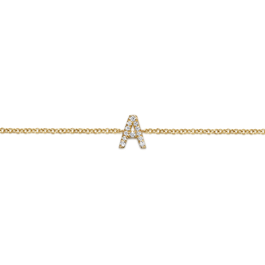 14K Yellow Gold Chain Bracelet with A Diamond Initial