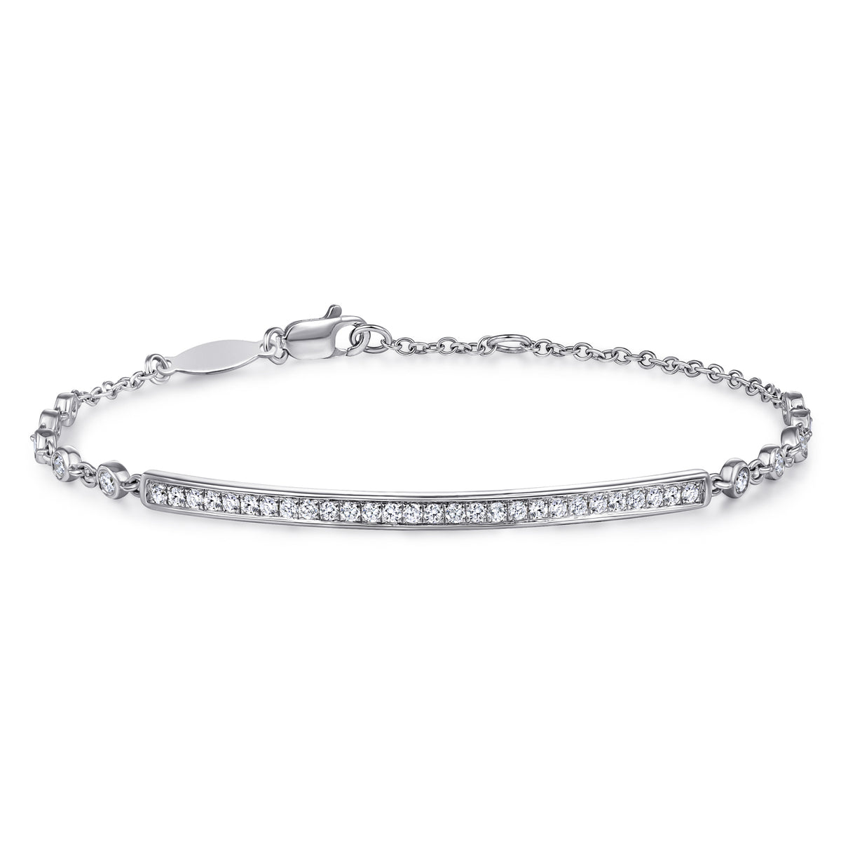 14K White Gold Pavé Diamond Bar Tennis Bracelet - View 1