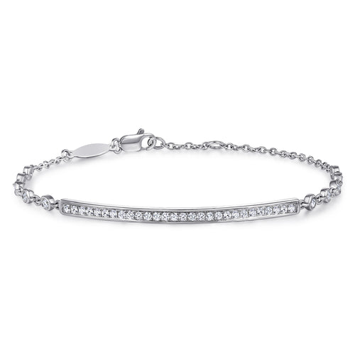 Bracelet tennis à barrette pavée de diamants en or blanc 14 carats