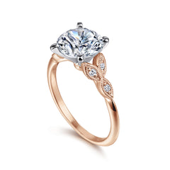 Vintage Inspired 14K White-Rose Gold Split Shank Round Diamond Engagement Ring thumbnail 3