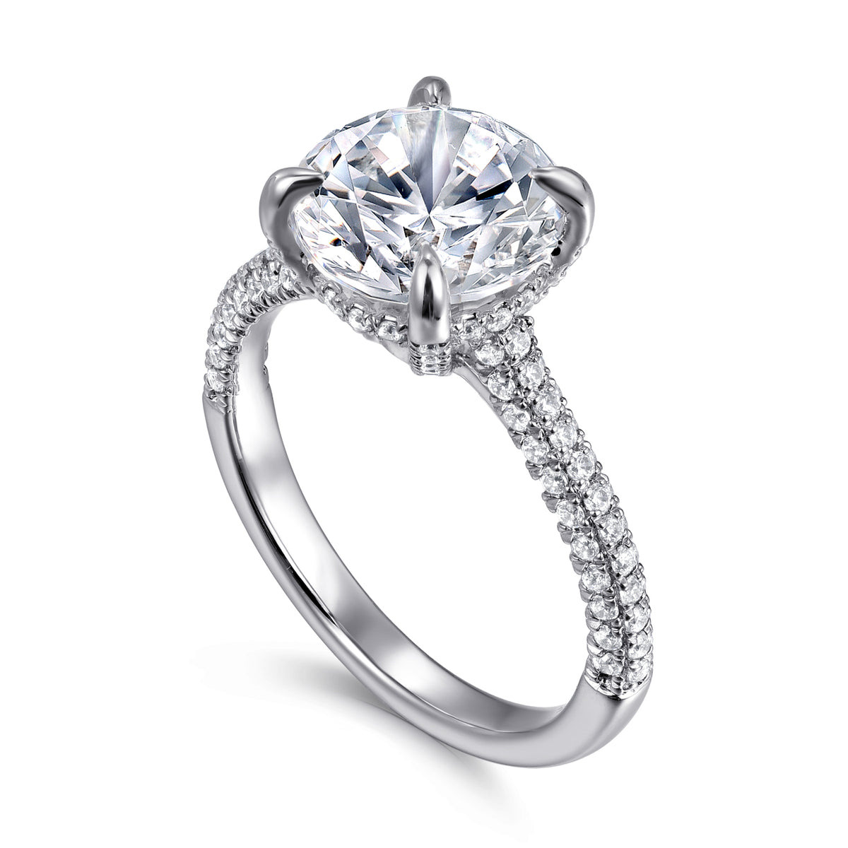 14K Gold Round Pavé Diamond Engagement Ring - View 3