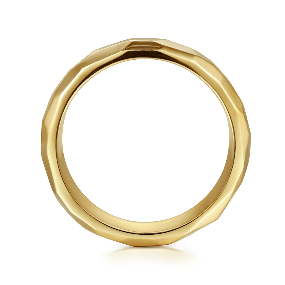 14K Yellow Gold 7mm Hammered Men's Wedding Band in High Polished Finish - View 2