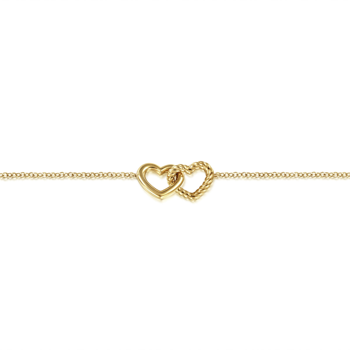 14K Yellow Gold Hearts Chain Bracelet - View 2