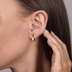 14K Yellow Gold White Sapphire Huggie Earrings in Size 15mm thumbnail 2