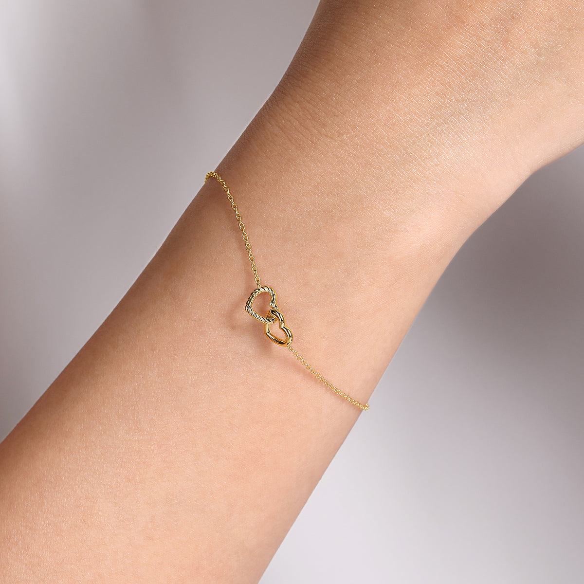 14K Yellow Gold Hearts Chain Bracelet - View 3