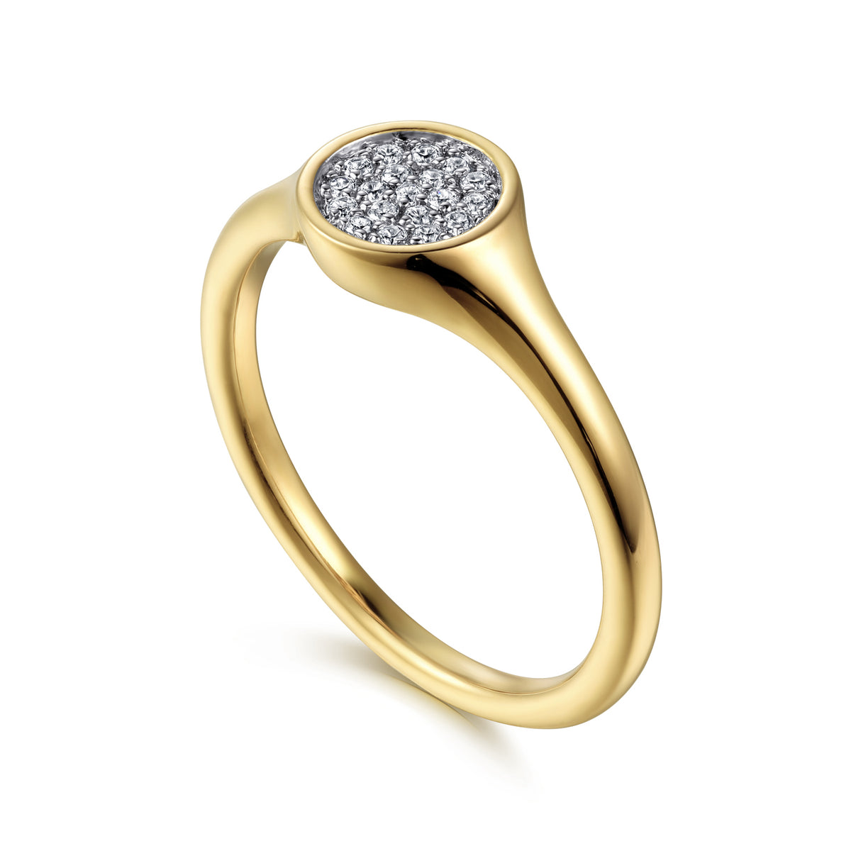 14K Yellow Gold Cluster Pavé Diamond Signet Promise Ring - View 3