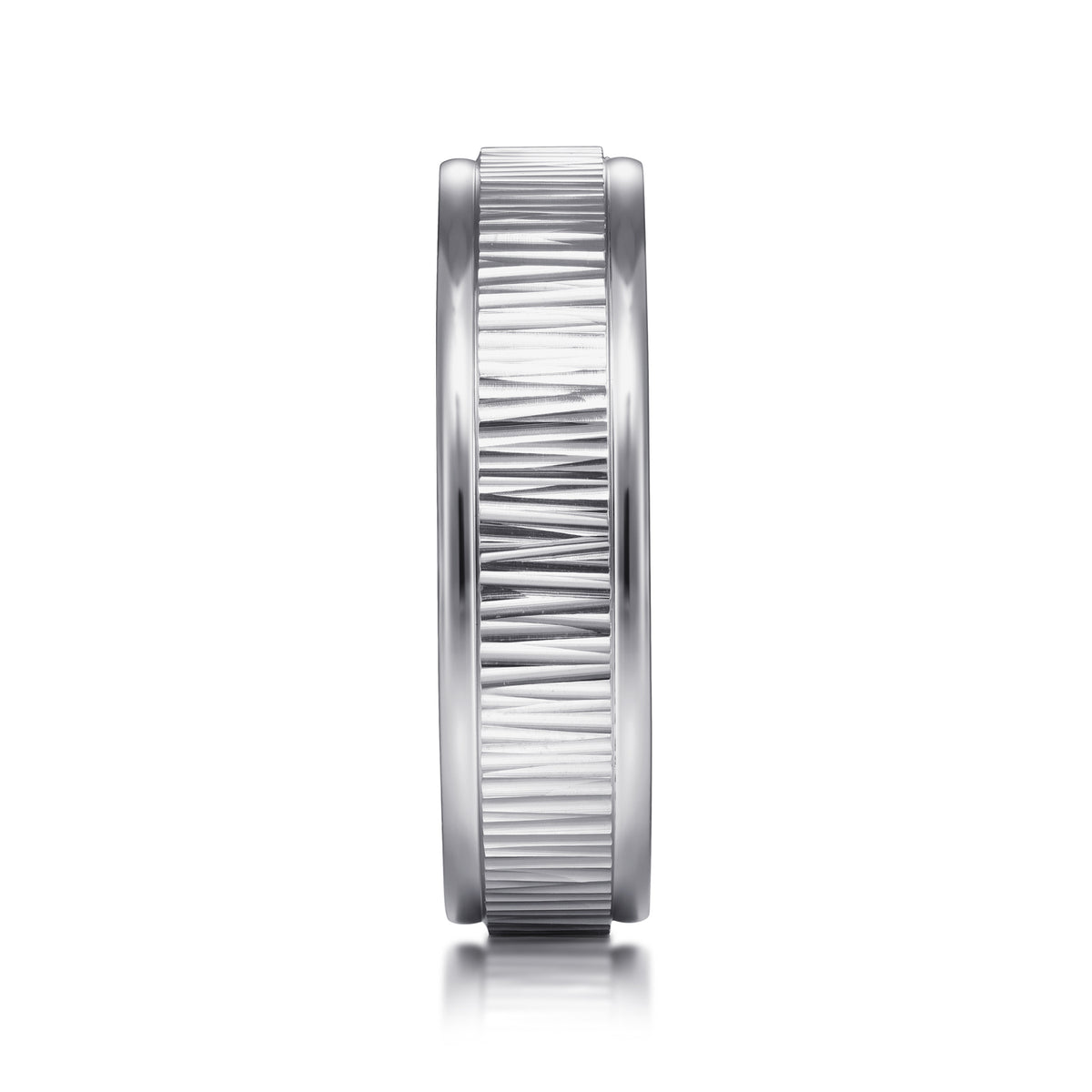 14K White-Yellow Gold 6mm Men's Wedding Band with Vertical Etching - View 4