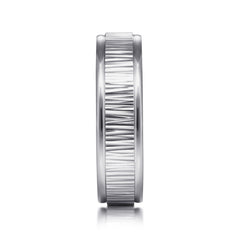 14K White-Yellow Gold 6mm Men's Wedding Band with Vertical Etching thumbnail 4