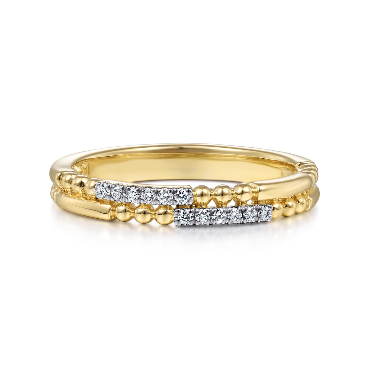 14K Yellow Gold Beaded Diamond Stackable Ring - View 1