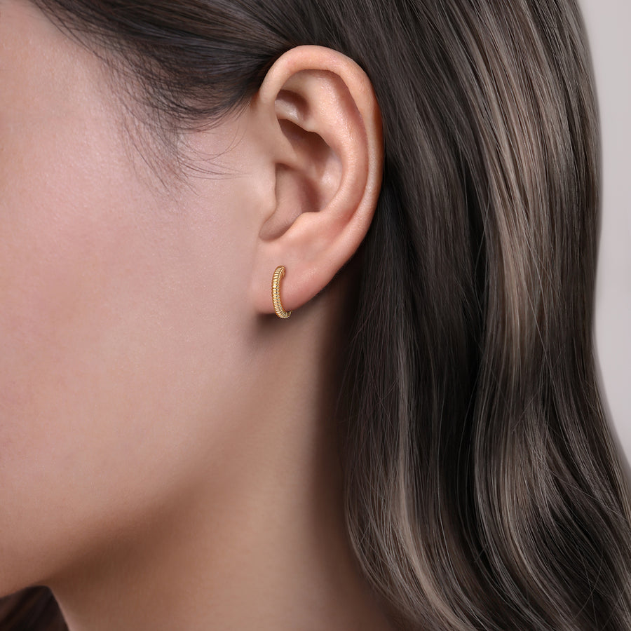 14K Yellow Gold Textured Huggies