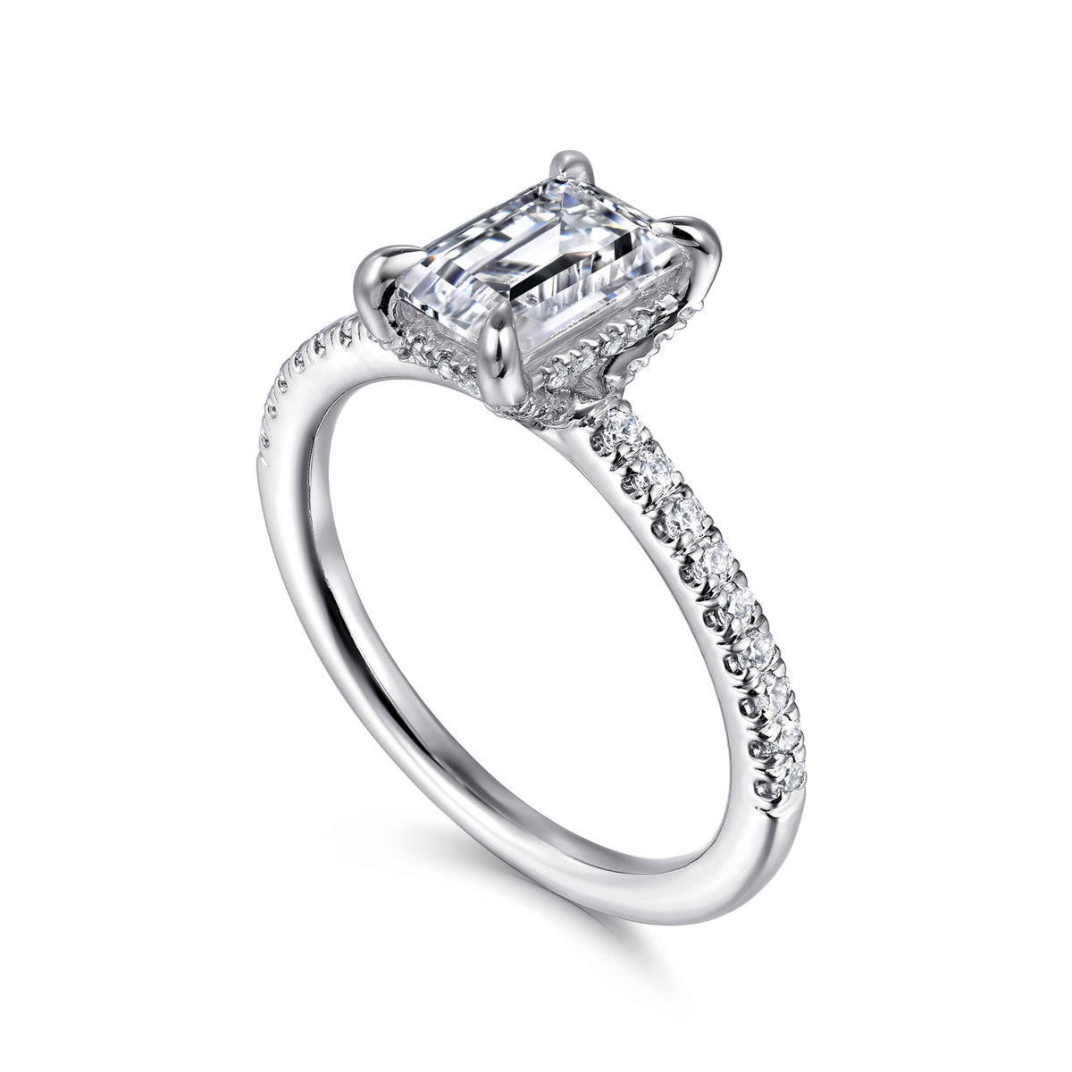 14K White Gold Emerald Cut Diamond Engagement Ring - View 3