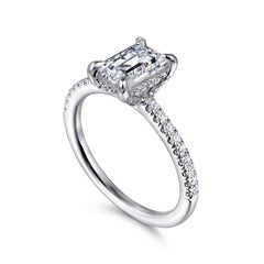 14K White Gold Emerald Cut Diamond Engagement Ring thumbnail 3