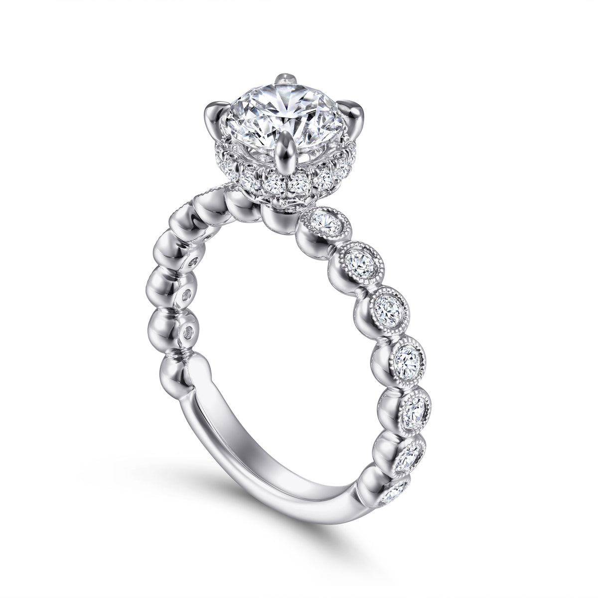 Vintage Inspired 14K White Gold Round Diamond Engagement Ring - View 3