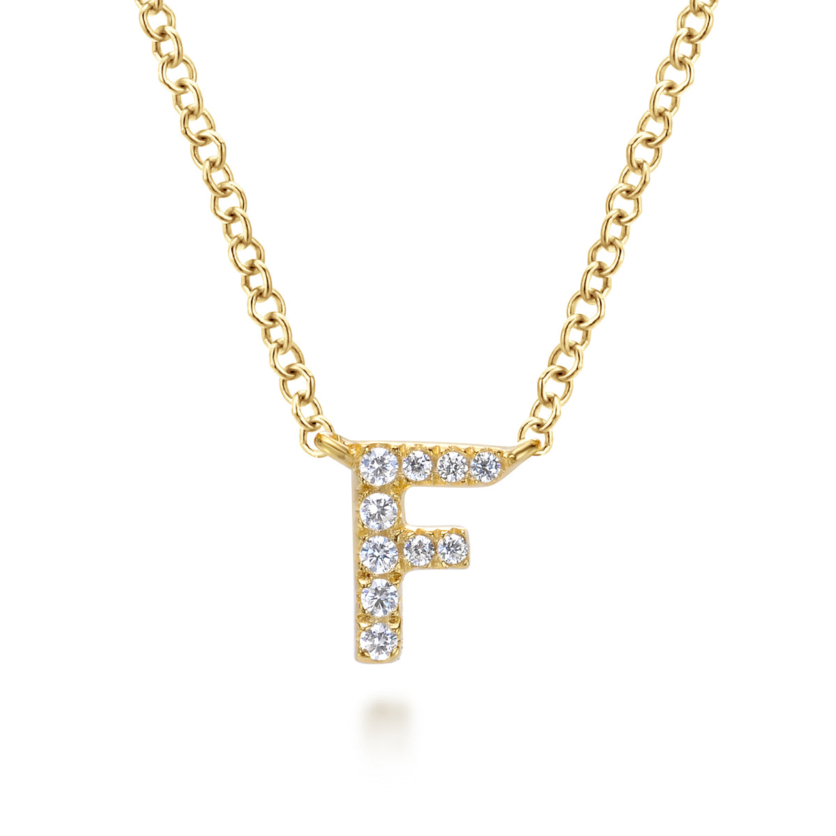 14K Yellow Gold Diamond F Initial Pendant Necklace - View 1