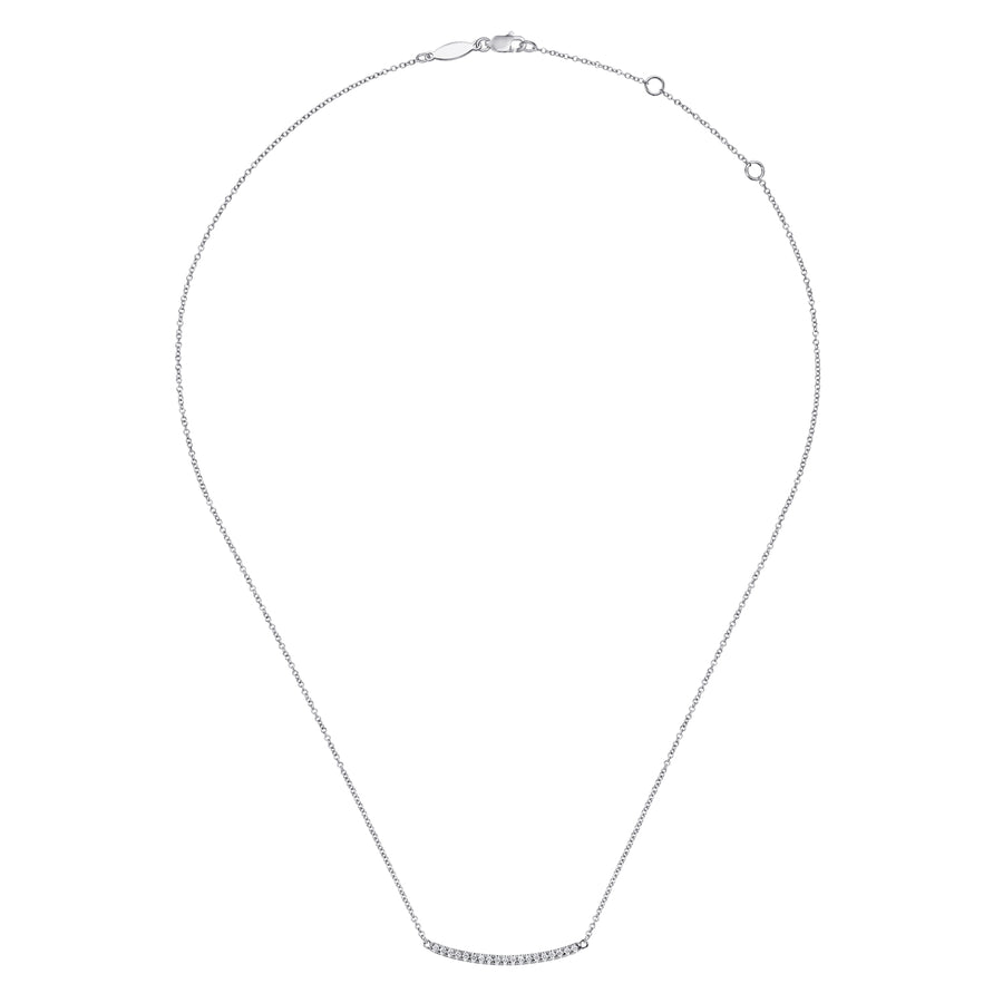 14K White Gold Diamond Pavé Curved Bar Necklace