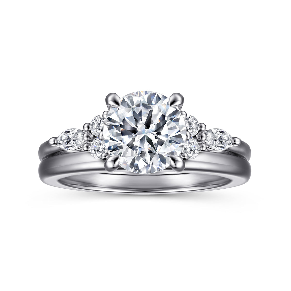 14K White Gold Round Diamond Cluster Engagement Ring - View 4