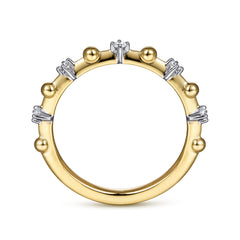 14K Yellow Gold Beaded and Diamond Station Alternating Ring thumbnail 2