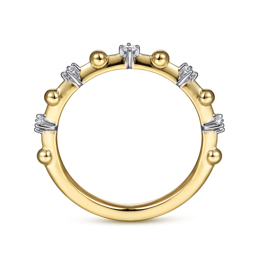 14K Yellow Gold Beaded and Diamond Station Alternating Ring