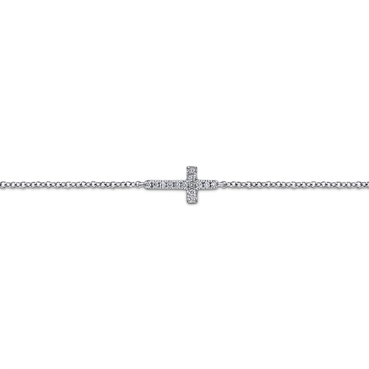 14K White Gold Diamond Cross Bracelet - View 2