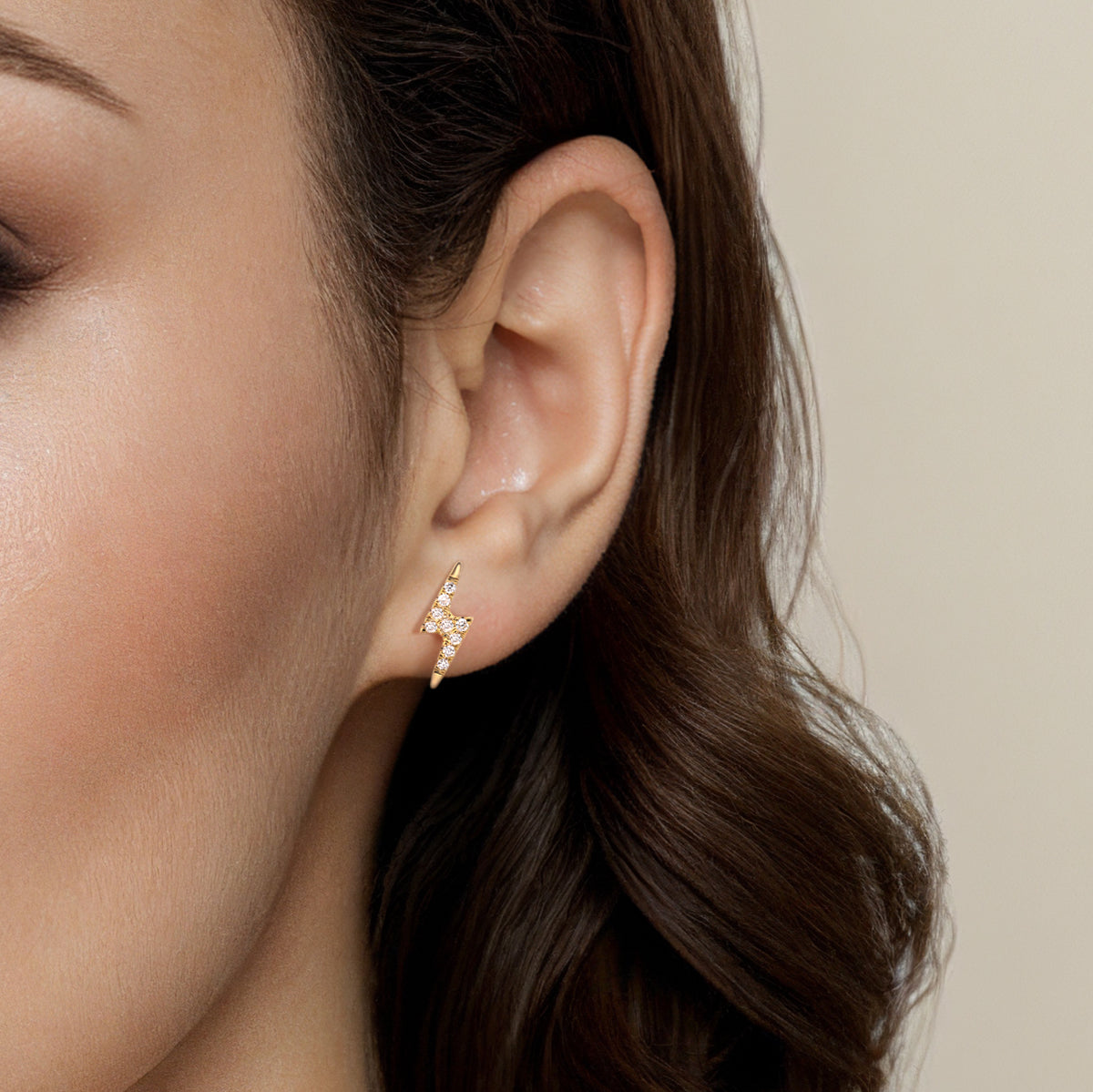 14K Yellow Gold Diamond Lightning Bolt Stud Earrings - View 2